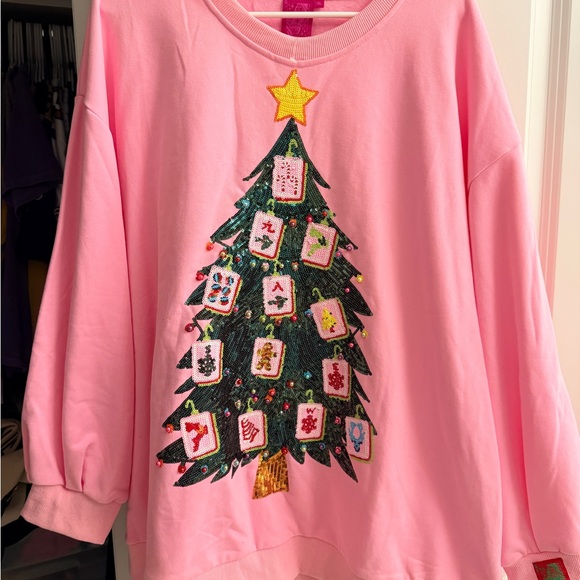 QUEEN OF SPARKLES Sweaters - QUEEN OF SPARKLES Pink Mahjong Tree Sweatshirt